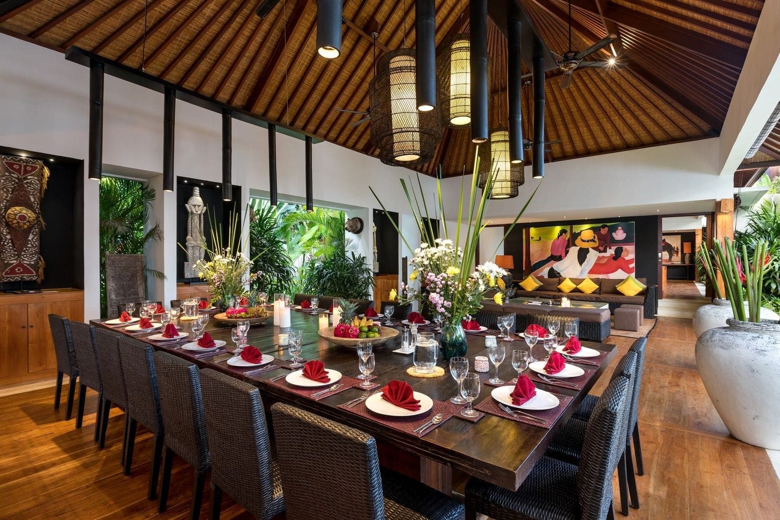 The dining table at Anam Villa, set for twenty