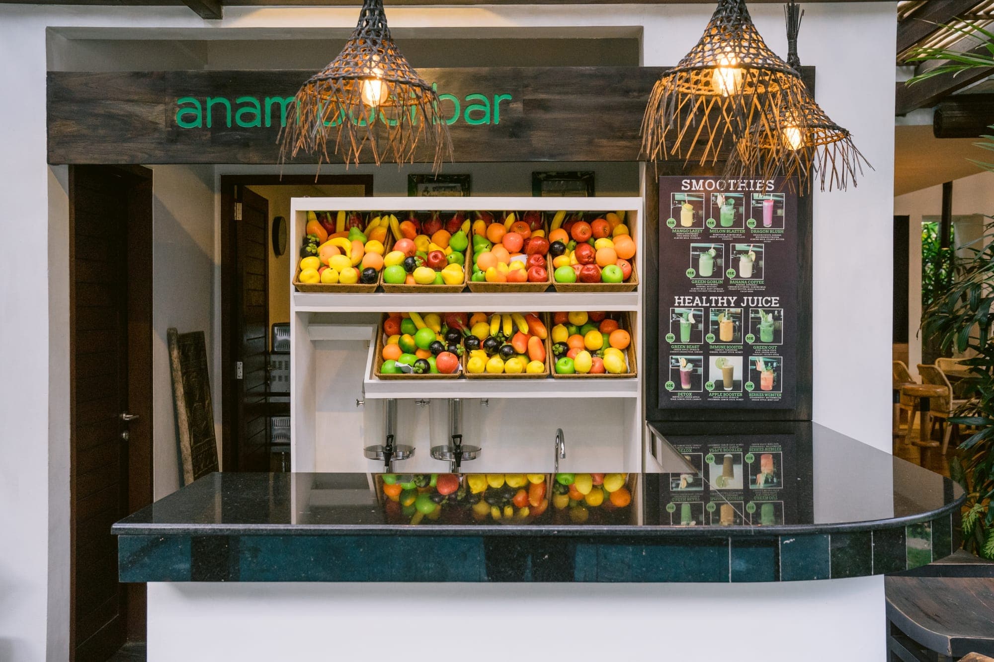 The Anam Pool Bar, stocked with fresh fruits and vegetables