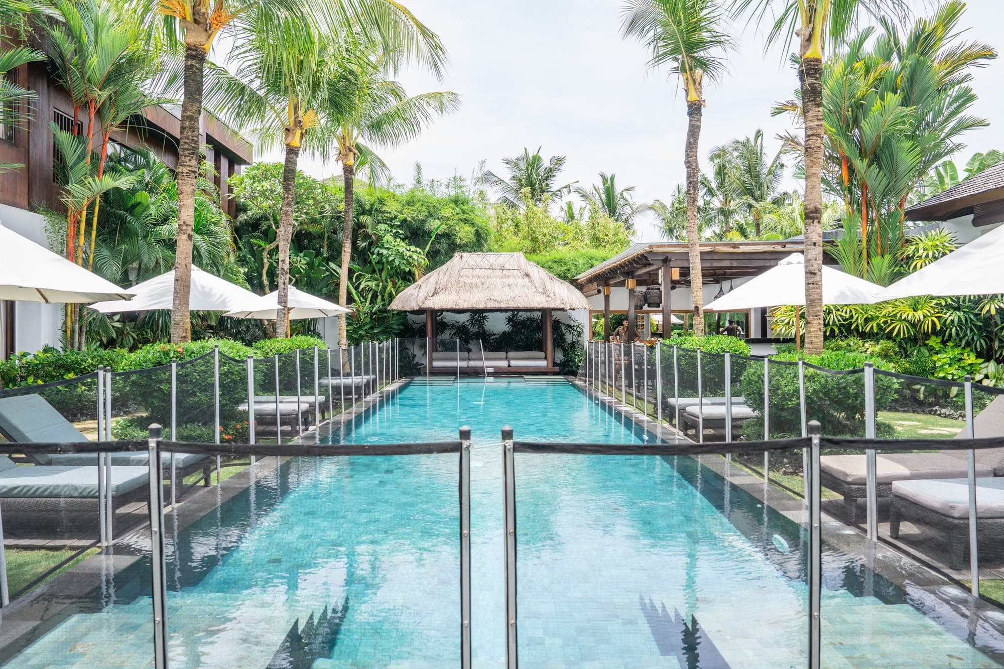 A removable safety fence installed around Anam Villa's pool