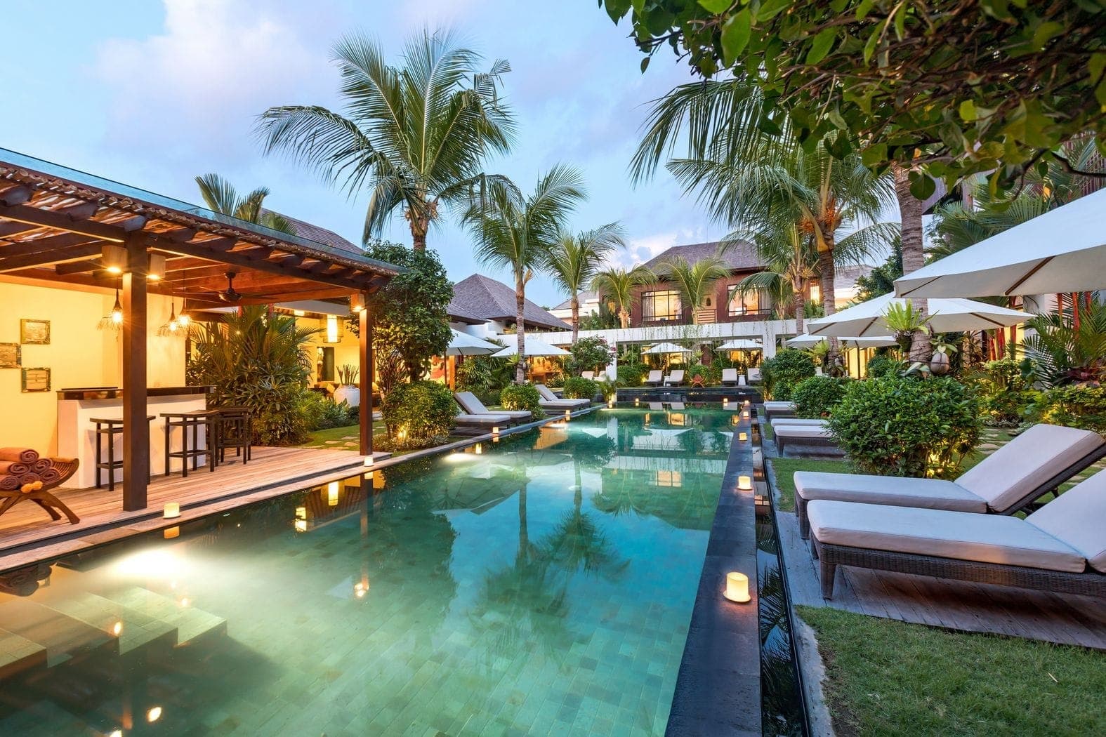 View across Anam Villa's twin pools